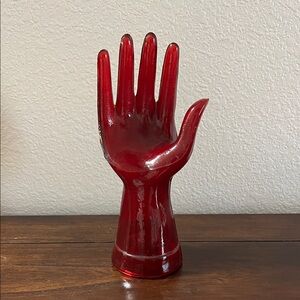 Red Glass Hand-Shaped Ring Holder Display Art